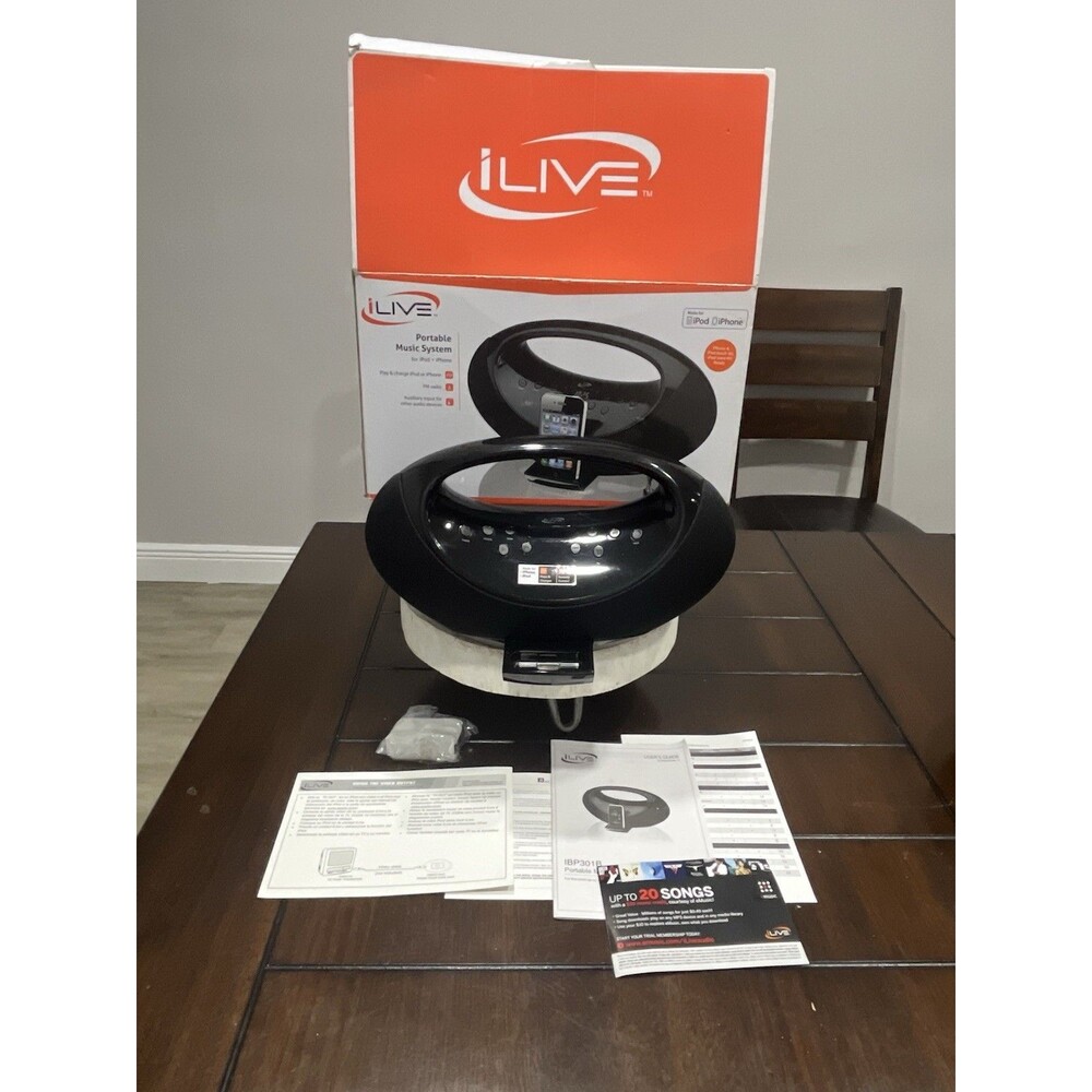 iLive IBP301B Portable Music System Speaker Dock for iPod iPhone FM Read Descrip